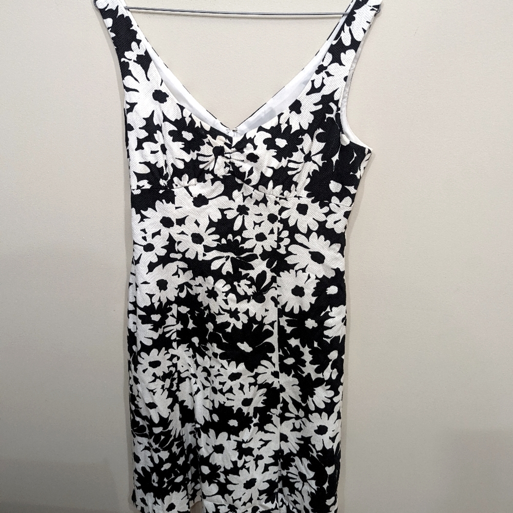 Evan Picone Dress Black & White Floral Print Sleeveless Fit & Flare Dress